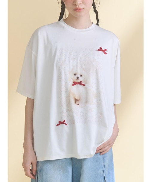 ribbon dog collage tee