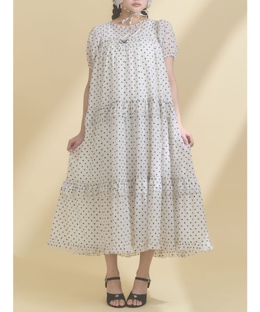 petit flowerフロッキーパフワンピース