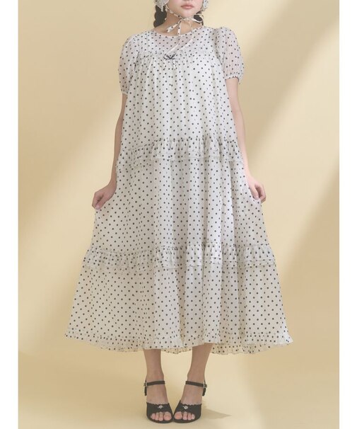 petit flowerフロッキーパフワンピース