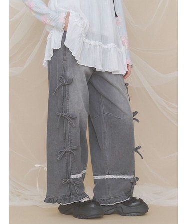 バレルレッグリボンデニムパンツ