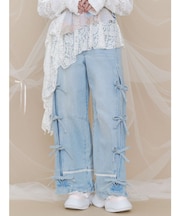 バレルレッグリボンデニムパンツ