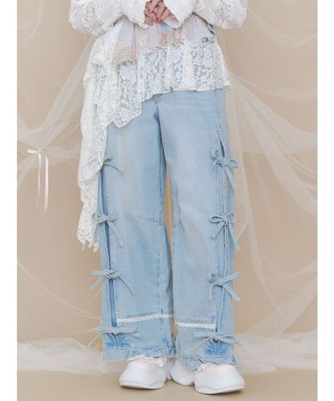 バレルレッグリボンデニムパンツ