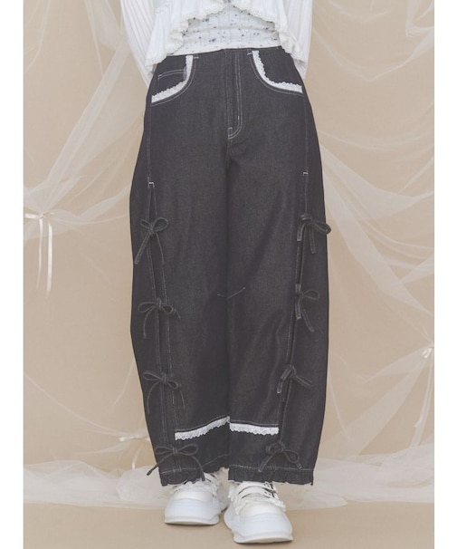 バレルレッグリボンデニムパンツ