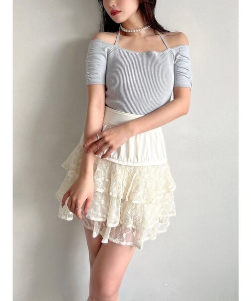 パールチョーカーニットトップス