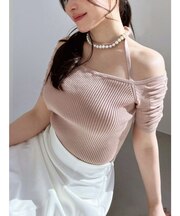 パールチョーカーニットトップス