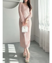 透かし編みロングワンピース