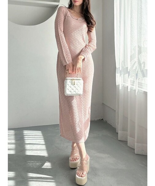 透かし編みロングワンピース