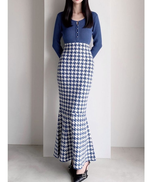 RESEXXY ハウンドトゥースマーメイドニットワンピース ハウンドトゥースマーメイドニットワンピース｜リゼクシーの通販