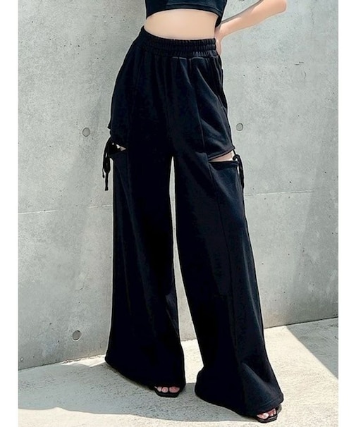 サイドリボンスウェットワイドパンツ