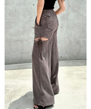 サイドリボンスウェットワイドパンツ