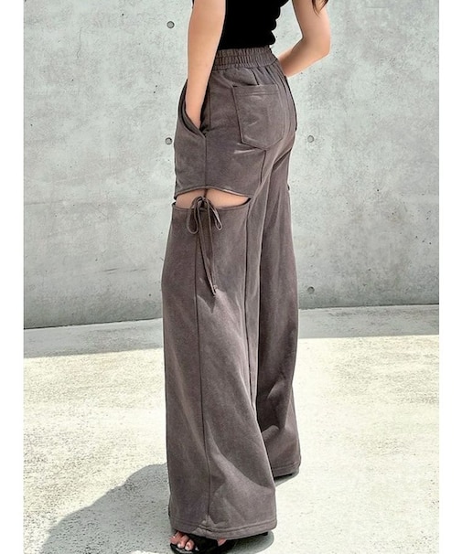 サイドリボンスウェットワイドパンツ