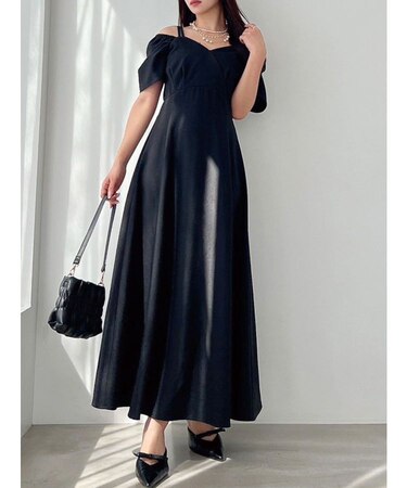 ダブルストラップフレアワンピース