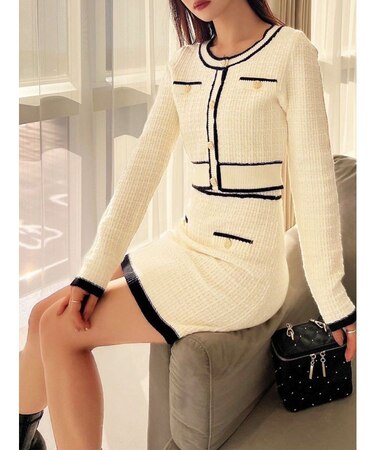 ツイードニットバイカラートップス【セットアップ着用可能】