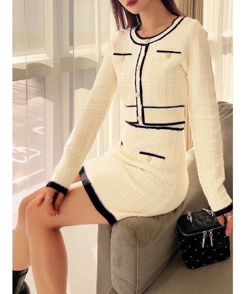 ツイードニットバイカラートップス【セットアップ着用可能】