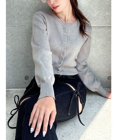 クルーネックニットカーデ