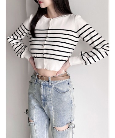 クルーネックニットカーデ