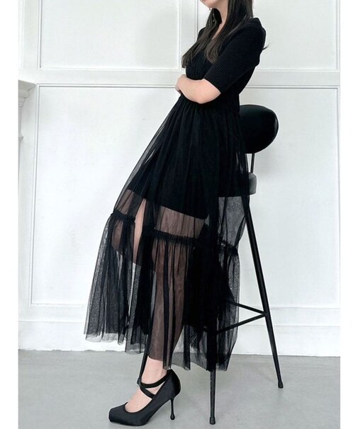 ニットコンビレイヤードチュールワンピース