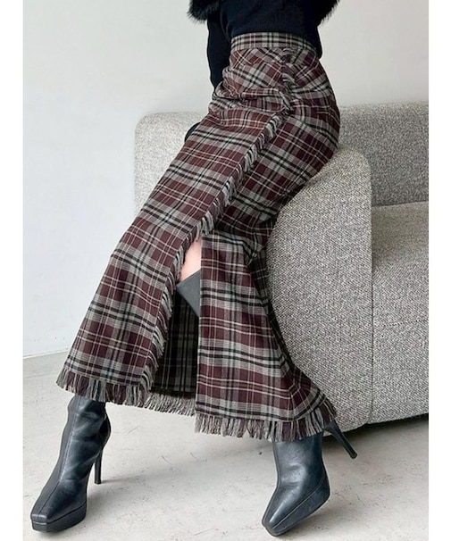 フリンジチェックタックスカート