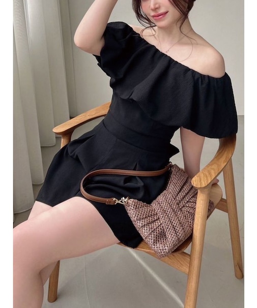 バルーンオフショルショートコンビネゾン