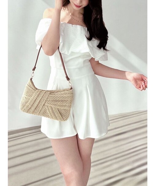 バルーンオフショルショートコンビネゾン