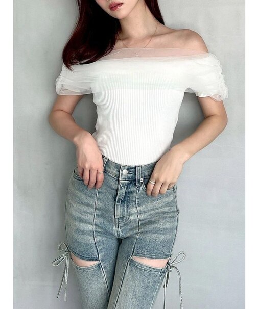 シアーコンビオフショルニット