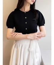 クルーネックハーフスリーブニットカーデ