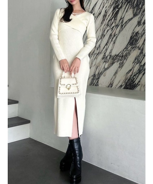 ダブルクロスニットワンピース