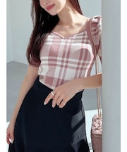 ハートネックラグランニットトップス