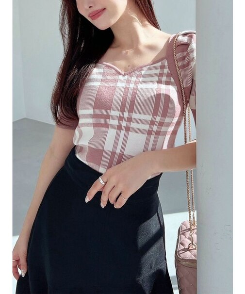 ハートネックラグランニットトップス