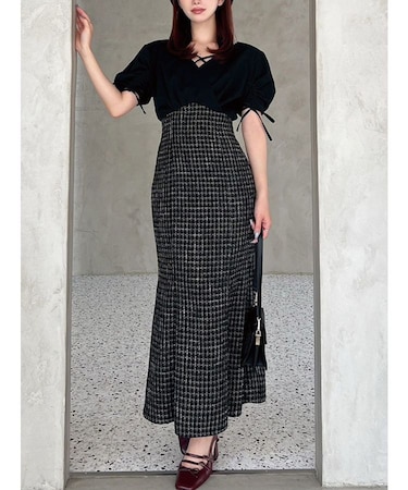 カシュクールツイードマーメイドワンピース