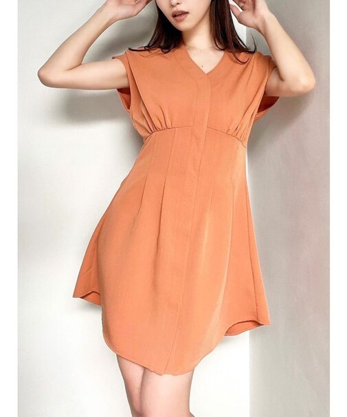 ノーカラーコルセットシャツワンピース