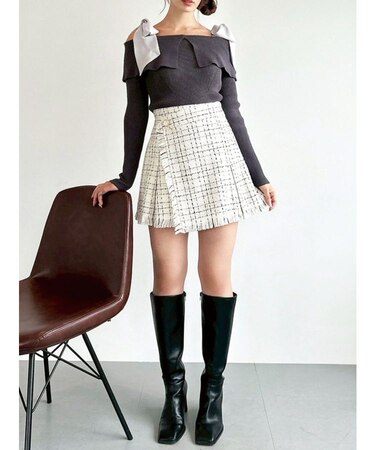 ツイードラップミニスカート