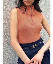 ハーフZIPシャイニーニットトップス