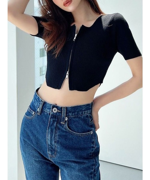 ジップデザインクロップドニットトップス｜リゼクシーの通販｜&mall