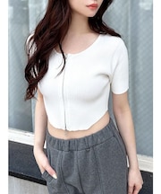 ジップデザインクロップドニットトップス