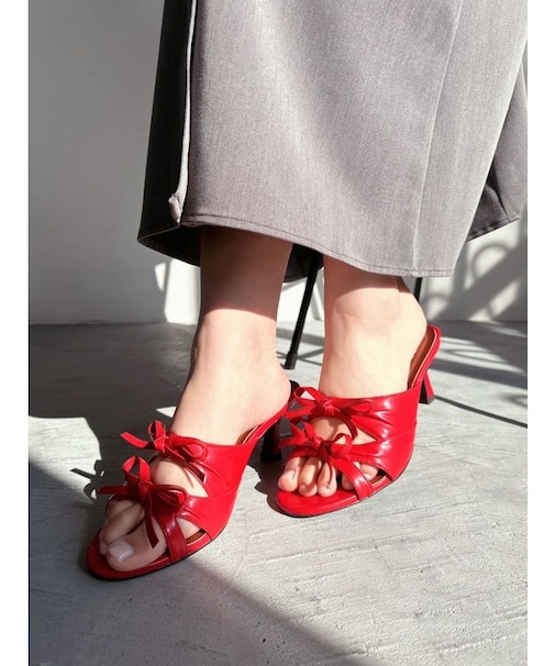 ダブルリボンピンヒールサンダル