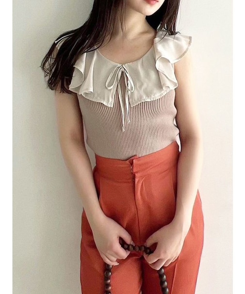 ラージカラーリブニットトップス