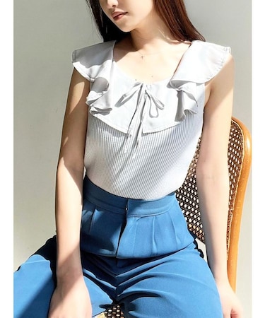 ラージカラーリブニットトップス