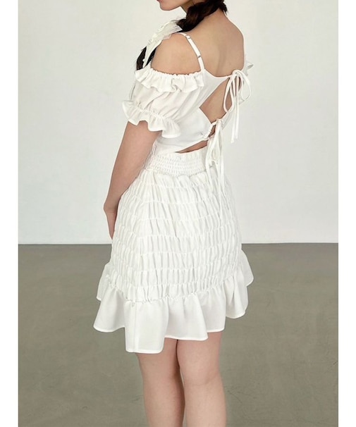 シャーリングミニワンピース