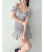 シャーリングミニワンピース