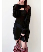 フェザーニットレイヤードワンピース