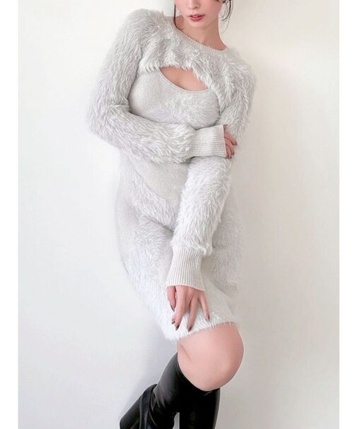 フェザーニットレイヤードワンピース