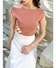 アシンメトリーボートネックニットトップス