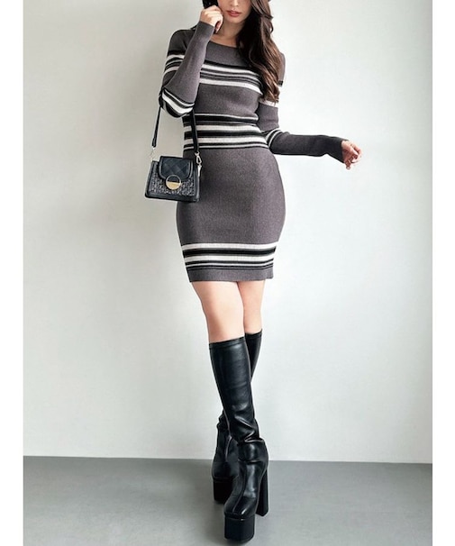 リブニットワンピース【ブルーWEB限定カラー】