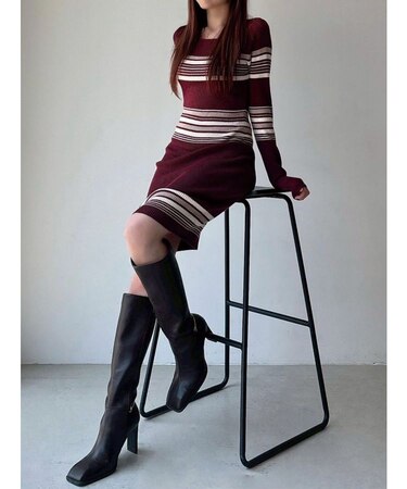 リブニットワンピース【ブルーWEB限定カラー】