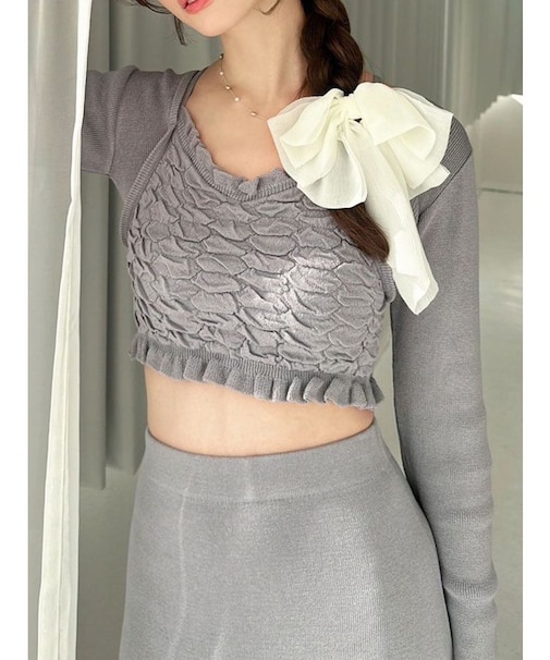 シャーリングニットトップス【セットアップ着用可能】