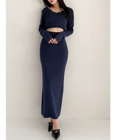 シャーリングニットトップス【セットアップ着用可能】