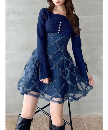 ドッキングフレアミニニットワンピース