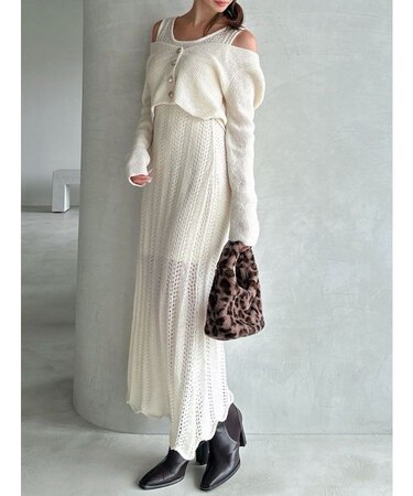 アンサンブルレースニットワンピース