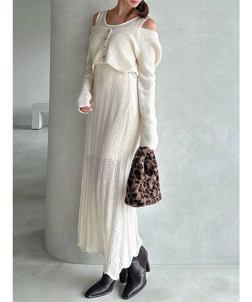 アンサンブルレースニットワンピース